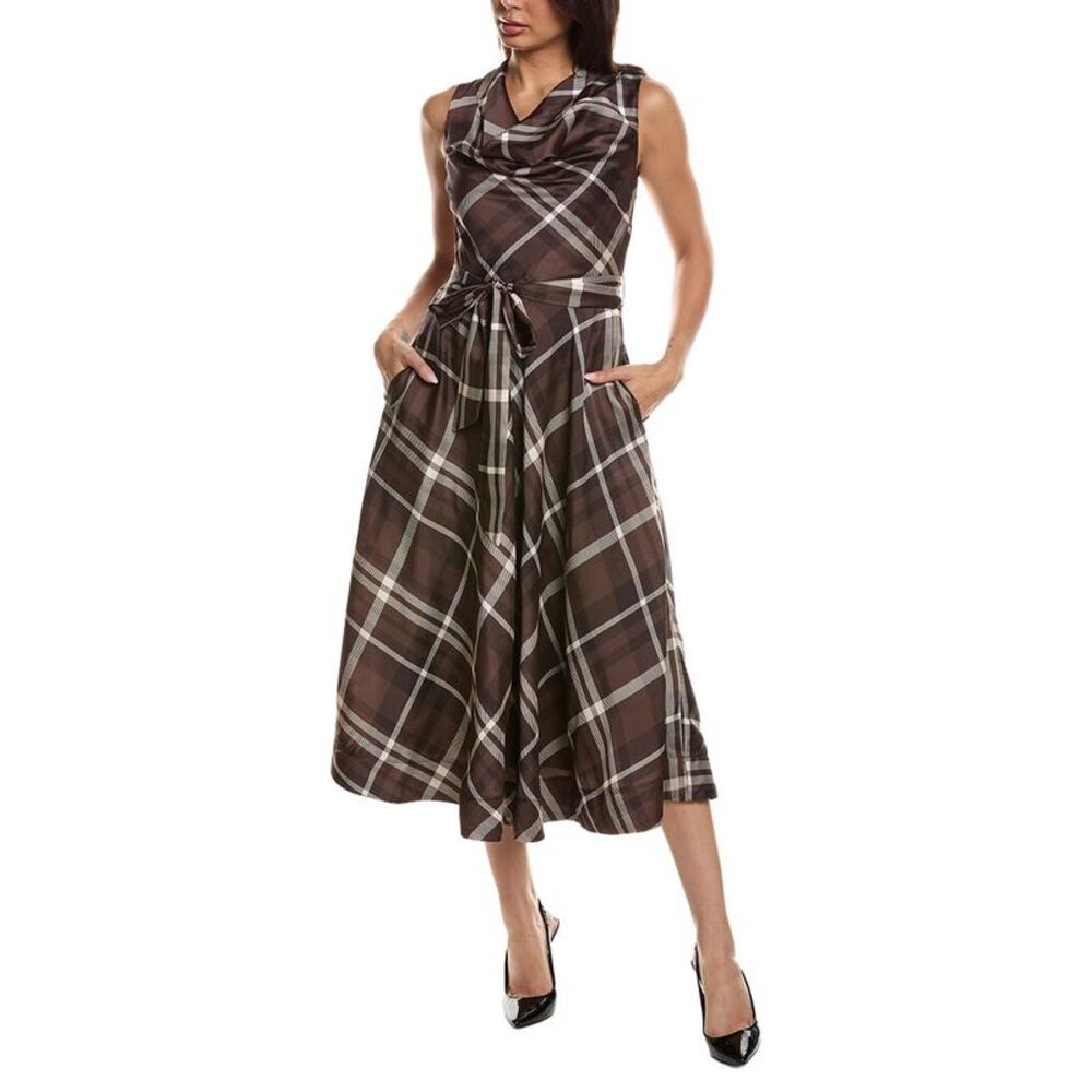 Tahari Asl Womens  Plaid Midi Dress, Brown